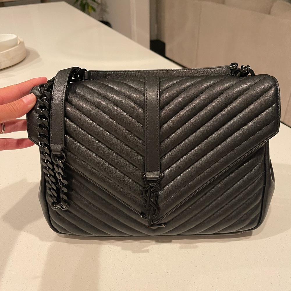 Saint Laurent Matelassé Large Collége Bag YSL Black
